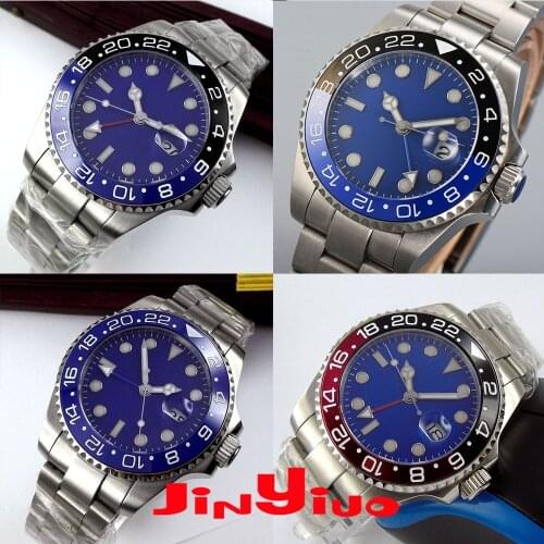 Fashion Sapphire Crystal Nologo 40MM Mens Watch GMT Function Red Black Bezel Automatic Movement Wrist Watch