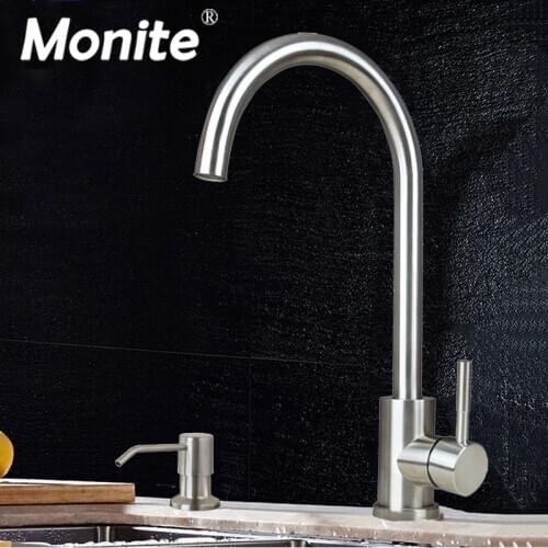 Monite 360 Swivel Spout Vessel Kitchen Sink Faucet Deck Mount Mixer Tap Modern New Polish Chrome Kitchen Faucet Single Handle