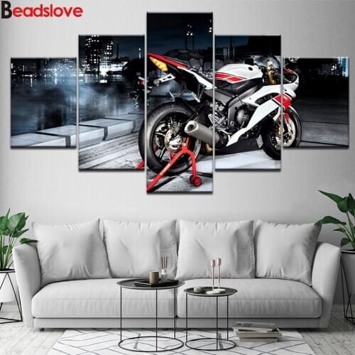 5 Piece diamond Art white motorcycle Painting diamond mosaic full Embroidery full round square drill,boy gift home decor