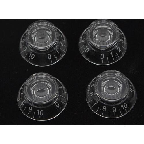 Dopro Pack of 4 Clear Transparent Guitar Bell Knobs Top Hat Knobs with White Number Fits Les Paul or SG