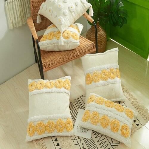 Cushion Cover 45x 45cm Beige Pillow case Cover Handmade Square Home Decoration for living Room Bed Room Zip Open