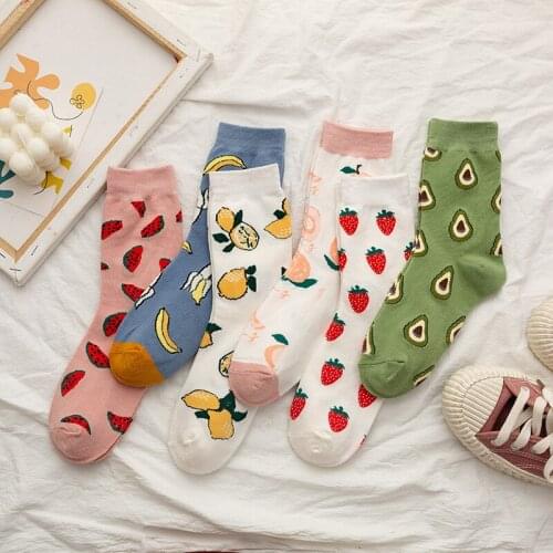 2021 new socks women cotton Korean style trendy socks in tube short socks fruit socks avocado strawberry watermelon banana