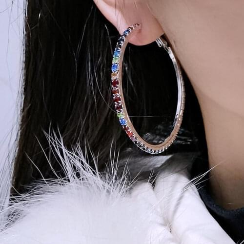 BLIJERY New Fashion Multicolor Rhinestone Crystal Hoop Earrings for Women Jewelry Big Circle Earrings Female Brincos Party Gift