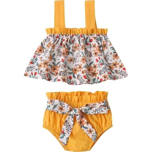 2pcs /infant Girl Clothing 2021 Summer New Arrival Baby Girls Suit Floral Print Casual Baby Girl Outfit Sleeveless Vest + Shorts
