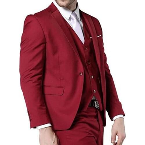 2021 Autumn Custom Fashion Luxury Red Lapel Oversize Men Suits Slim Fit For Wedding Dress Beach Party Sets (Jacket + Pants+Vest)