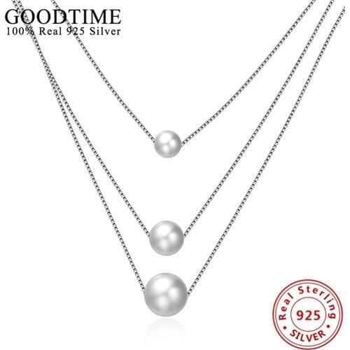 Real Solid 925 Sterling Silver Necklace Fashion Jewelry Collares Chokers Necklaces For Women Pears Pendants & Necklaces GTN103