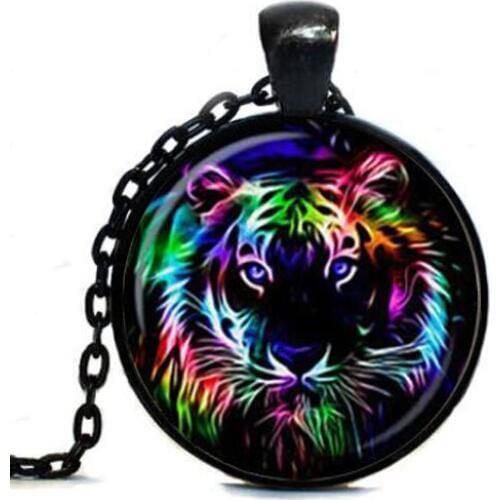Steampunk Tiger Necklace Glass Art Pendant Tiger Animal necklace new chain jewelry gift men women necklaces