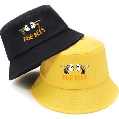 Ghost Bee Sun Prevent Mans Bucket Hat Harajuku Fisherman Hats Female 2020 Winter Funny Bucket Cap New Casual Yellow Bob Chapeau