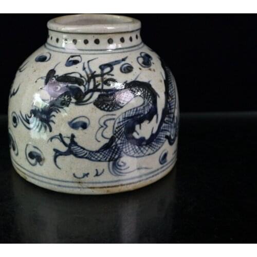 Early collection of old porcelain open-piece blue and white dragon-patterned jars