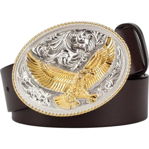 Golden Eagle Buckle Genuine Leather Belt Fashion Leisure Cowboy Trousers Decorate