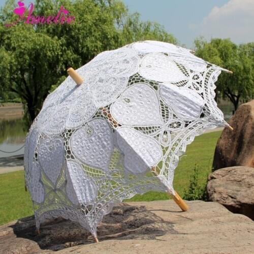 Handmade Embrodiery Cheap Stock Heidi Lace Parasol Balinese Wedding Photo Prop Decoration Bride Umbrella