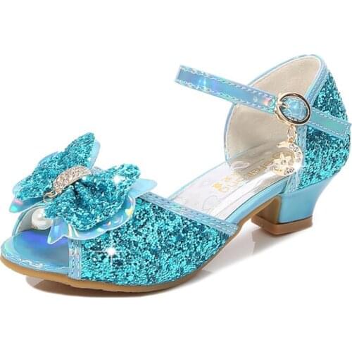 Girls Sandals Rhinestone Butterfly Latin Dance Kids Shoes Children High Heel Princess Shoes Glitter Leather Party Dress Wedding