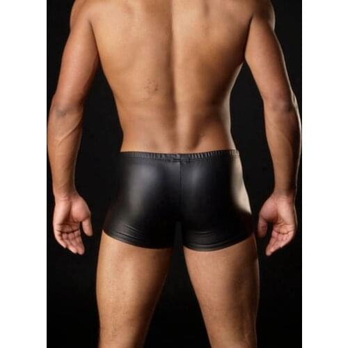 Sexy Mens PU Leather Boxer Shorts Metal Ring Decoration Gay Penis Pouch Fashion Hot Gay Male Erotic Bulge Jockstrap Underwear