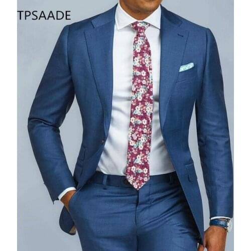 Blue Formal Men Suit Slim Fit Single Breast Mens Suits Bespoke Groom Tuxedo Blazer for Wedding Prom Jacket Pants 2 pieces terno