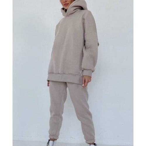 2pcs Solid Color Tracksuits Women Pants Set Long Sleeve Hooded Sweatshirt Sweatpants Two Piece Set Women Outfits Sports Suits