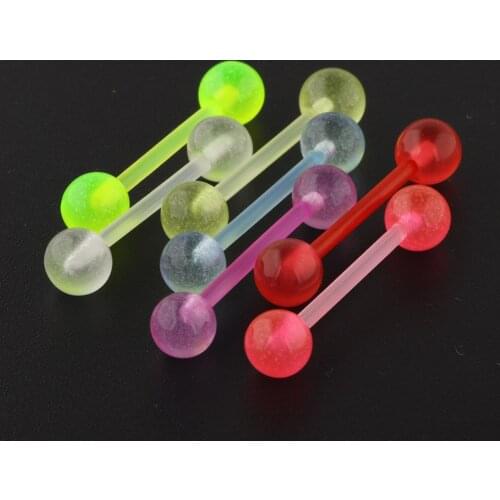 TIANCIFBYJS Wholesales Acrylic Tongue Rings Glow In Dark Flexible Ear Helix Piercing Body Jewelry Mix Color Tongue Barbell Stud
