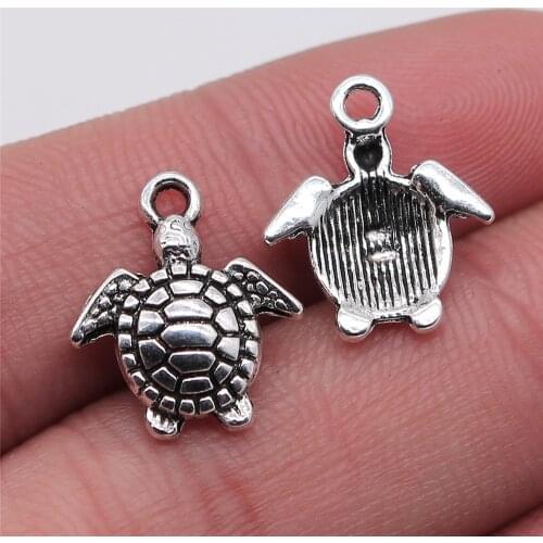 WYSIWYG 20pcs Charms Sea Turtle Antique Silver Color Alloy Diy Jewelry Making Accessories 14x16mm