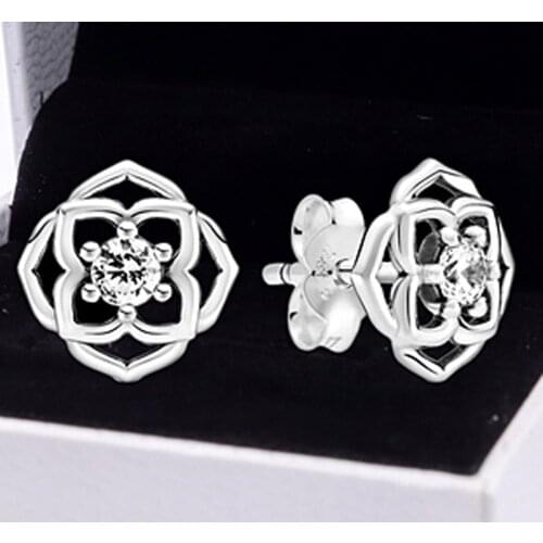Original Rose Petals Earring With Crystal For Women 925 Sterling Silver Earring Wedding Gift Pandora Jewelry