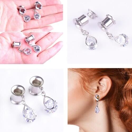 1Pc Women Teardrop Cubic Zirconia Inlaid Double Flare Ear Plug Piercing Jewelry bridesmaid gift Valentines Day present 2020