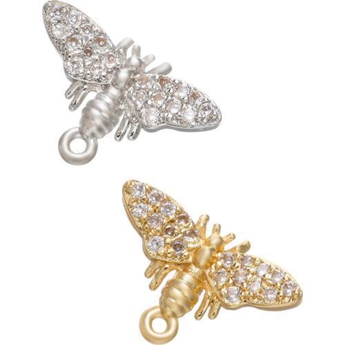 ZHUKOU 9x13mm brass crystal insect necklace pendant for DIY handmade necklace earrings jewelry Accessories making model: VD672