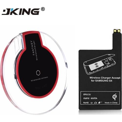 JKING 1Set Universal Qi Wireless Charging Pad LED Portable Wireless Charger with Receiver for Sumsung Galaxy S4 i9500