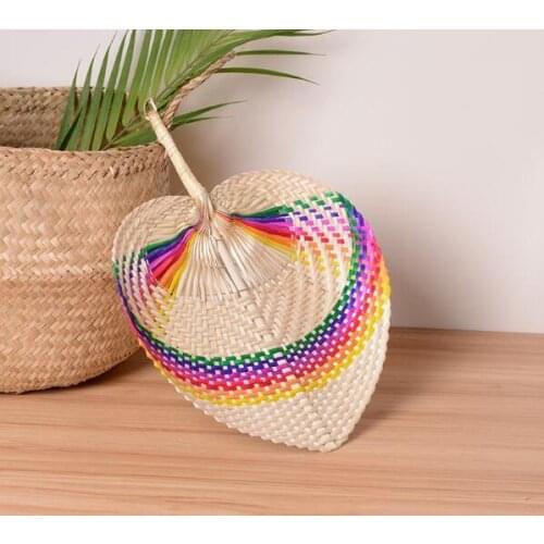 1PC Colorful Palm Leaves Fans Handmade Wicker Natural Color Palm Fan Traditional Chinese Craft Wedding Favor Gifts