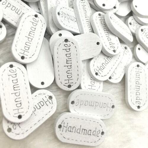 10/50/100 pcs Mix White "Handmade" Wood Buttons 2Holes Sewing Crafts WB360
