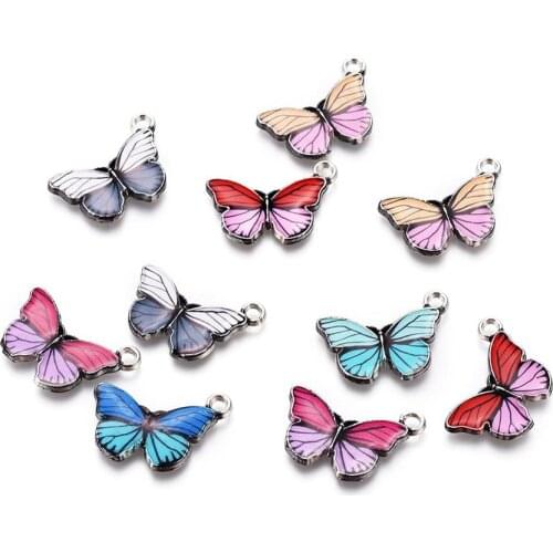10pcs Butterfly Pendants Plated Alloy Charms for DIY Jewelry Making Necklaces Bracelets with Enamel 15x20x2mm