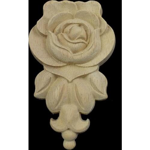 10x6cm European Wood Carving Rose Appliques Frame Wooden Decals for Furniture Walls Doors Cabinets Home Decoration