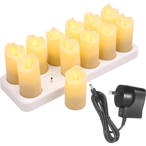 12Pcs Rechargeable Flameless Candles Realistic Warm Yellow LED Cordless Candles Electric Candle Lights with Flickering Flame