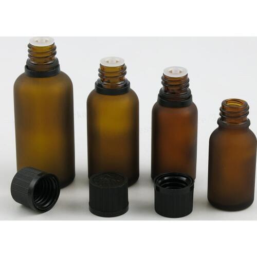 12 x 100ML 50ML 30ML 20ML 10ML 5ML Travel Small Amber Boston Round Glass Essential Bottle Black Tamper Evident Childproof Cap
