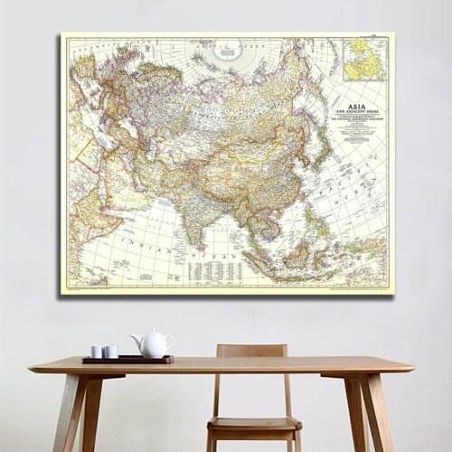 150x225cm HD Non-woven Spray Map of Asia And Adjacent Areas in 1951 Edition Home Office Wall Decor Painting For History Research