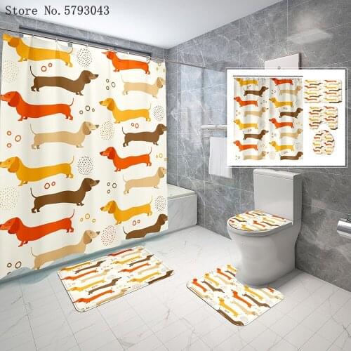 3/4PCS Pet Dog Bathroom Rug Set 3D Print Animal Cartoon Pedestal Rug Lid Toilet Cover Bath Mat Home Custom Shower Curtain Set