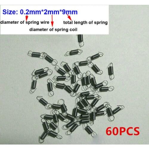 60pcs Expansion Extension Tension Spring Hook Expanding Compressed Steel Spring 0.2mm*2mm*9mm/ 0.2mm*2mm*9.5mm