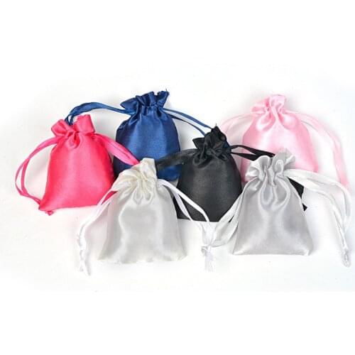 50pcs 7x9cm 9x12cm Satin Pouches Jewelry Packaging Silk Satin Bags Custom Logo Jewelries Small Bag Drawstring Cosmetic Packaging