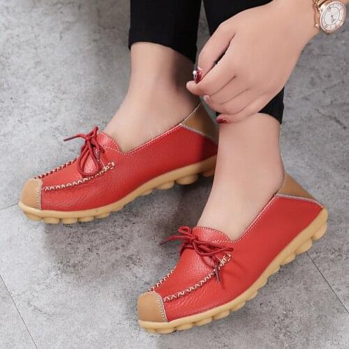 Autumn spring Ballet Candy colors Women Genuine Leather Shoes Woman Flat shoes Flexible Nurse Peas Loafer Flats Non-slip shoes