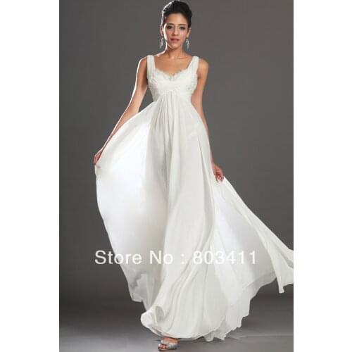 Free Shipping New Fabulous Empire Tank Sleeveless White Chiffon Evening Dresses