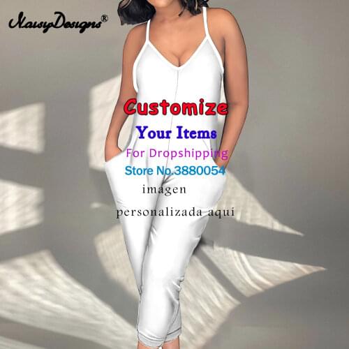 Noisydesigns Summer Customize Image Fashion Trend Sexy Women Casual Office Ladies Sling Jumpsuit Plus Size 4XL Dropshipping