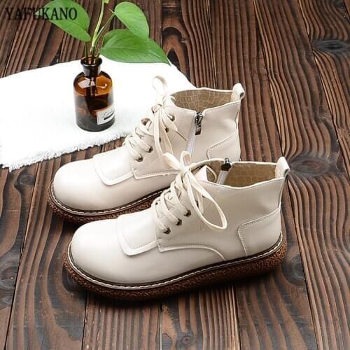 Japanese Style Thick-Soled Big Head Doll Shoes Round Toe Lace-Up Retro Flat Martin Boots Mori Girl Literary Casual Ankle Boots