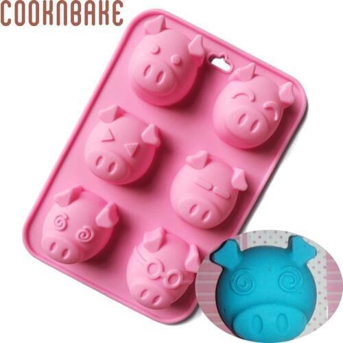 COOKNBAKE Pig shape Pudding Jello Silicone Mold Soap cake bakeware tool Chocolate Ice biscuit pastry mould 6 Holes pig soap mold