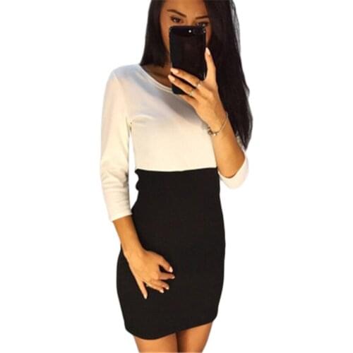 Elegant Pencil Women Dress Party Evening Mini Dress Bodycon Casual Patchwork Autumn Winter Sexy Fashion Vestidos