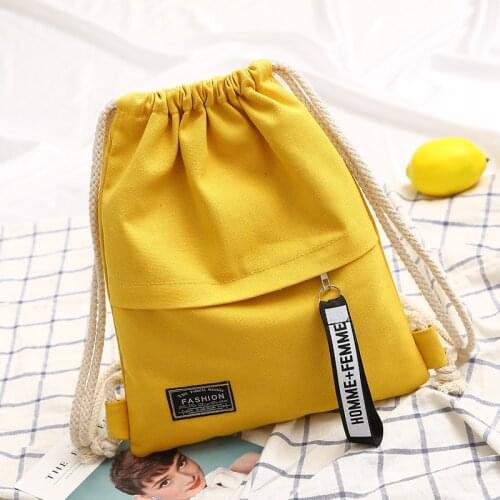1 Pc Canvas School Bag Double Shoulder Drawstring Backpack Drawstring Pocket Portable Casual Backpack Women Men Travel Backpack