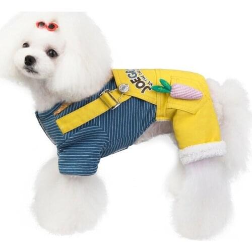 100% cotton striped dog jumpsuit, autumn and winter clothing, pet dog jeans, leisure four-legged, suitable for small dogs