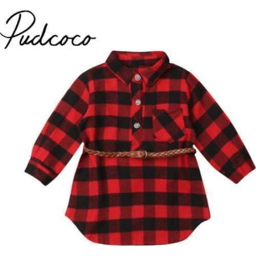 Brief Newborn Toddler Baby Girls Dress Plaid Princess Party Belt Formal Dresses Kids Clothes 0-5y