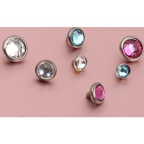 Dermal Top Body Jewelry 3/4/5mm Flat Gem 14g 316L Surgical Steel or Titanium 5 color mix