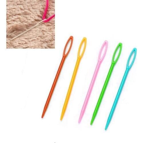 10 PCs Random Color Mixed Plastic Knitting Needles Hand Sewing Crochet Hook Large Eye Needles Darning DIY Tool 2.5mm, 7x0.5cm