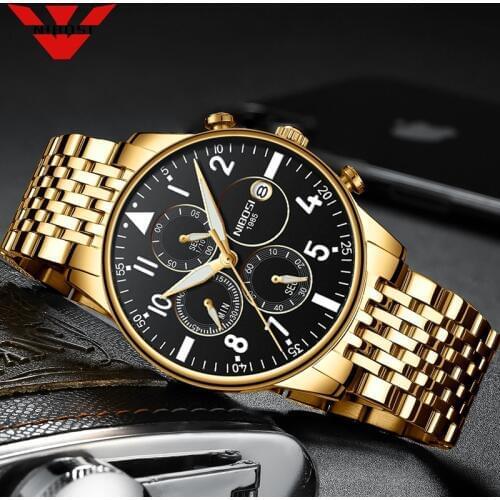 NIBOSI Fashion Mens Watches Casual Sport Waterproof Chronograph Quartz Wristwatch Luxury Blue Calendar Clock Relogio Masculino