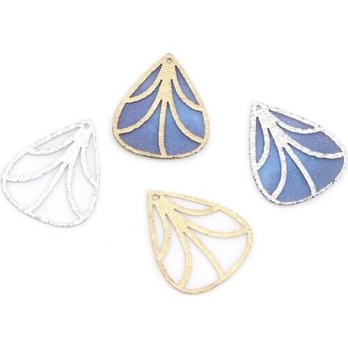 5PCs Fashion Transparent Leaf Shape Patterned Charms Fabric Pendants Triangle Pendants For DIY Earring Jewelry Making Finding