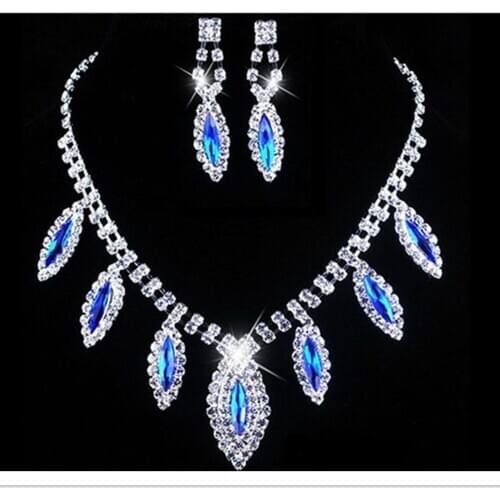Trendy Female Rainbow Crystal Jewelry Set Charm Silver Color Wedding Dangle Earrings For Women Luxury Bridal Leaf Chain Necklace