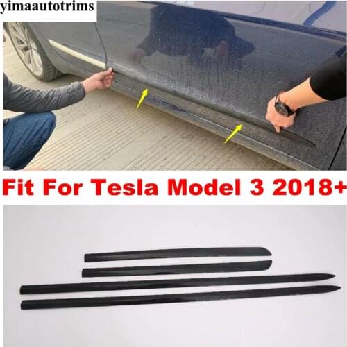 Side Door Body Molding Strip Anti-scratch Protector Cover Trim For Tesla Model 3 2018 - 2021 Chrome / Carbon Fiber Exterior